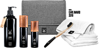 Ebenholz All-In-One-Pflege-Set 1 = Kulturtasche + Seiftuch + Holzzahnbürste + Cedrus 330ml + Kraftpflege 60ml + Augenserum 30ml