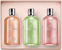 Molton Brown Floral&Fruity Body Care Coll. = Grace.Apricot&Freesia Bath&Show.Gel 300ml+Lily&Magno.Bloss.Bath&Show.Gel 300ml+Del. Rhubarb & Rose Bath&Show.Gel 300ml