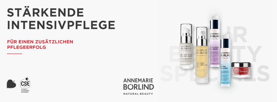 Diverse Spezialpflegeprodukte mit Fokus auf gezielter Wirkung, darunter Ampullen, Seren, Sprays – Text: Stärkende Intensivpflege – für einen zusätzlichen Pflegeerfolg. 