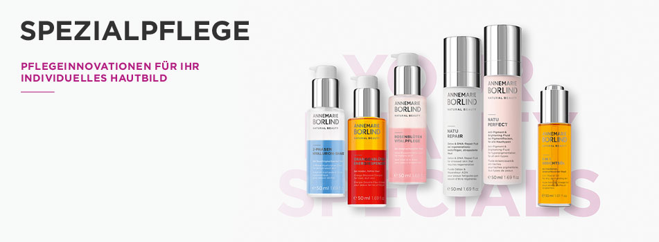 Vier konzentrierte Wirkstoff-Seren in eleganten Glasflakons mit Pipette, Fokus auf gezielte Hautbedürfnisse