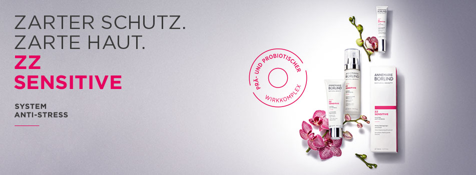 Pflegeserie für empfindliche Haut mit rosa Orchidee, Text: ‚Zarter Schutz. Zarte Haut.‘